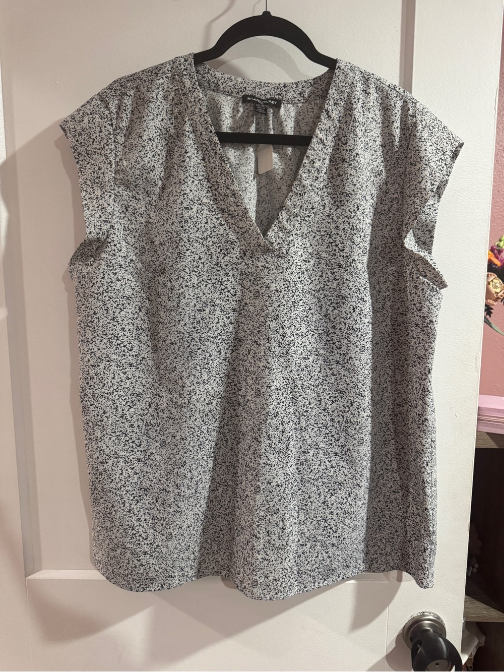 Hilary Radley V-Neck Cap Sleeve Floral Print Top